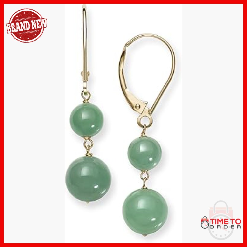 14k Yellow Gold Leverback Drop Earrings With Genuine Jade Gemstones
